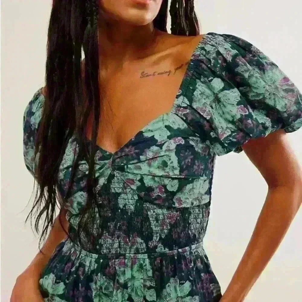 FREE PEOPLE Floral SUNDRENCHED Short Sleeve Maxi Dress Size M - Picture 3 of 12